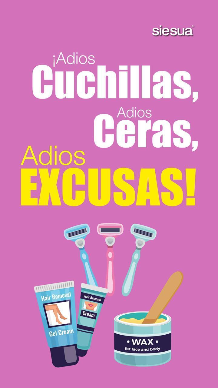 ilustración publicitaria de siesua Colombia: Adiós a cuchillas, ceras y cremas depilatorias con el láser diodo scanner.